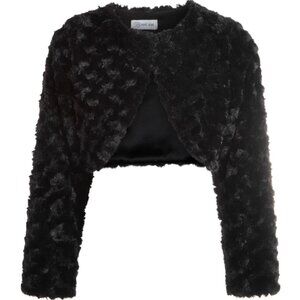NEW  Bonnie Jean Girls Size 2T-6X Black Faux Fur Swirl Shrug Sweater Jacket